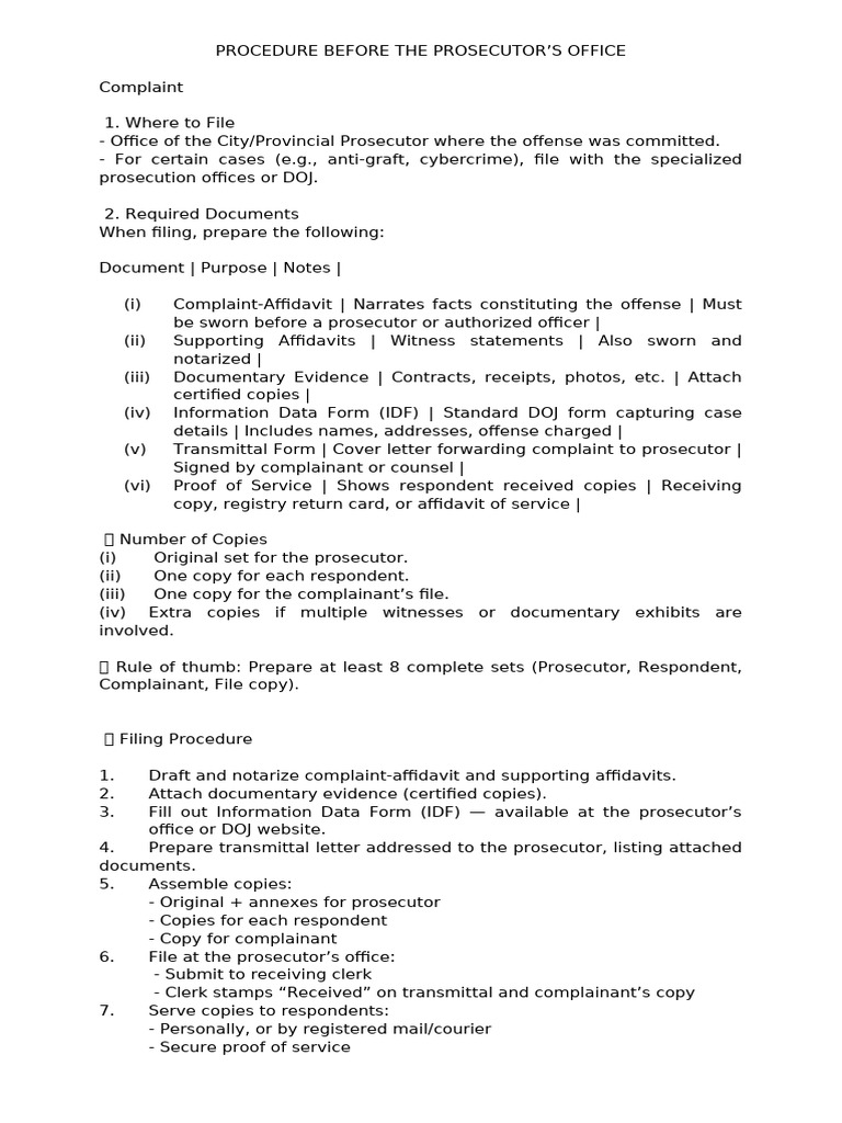 Procedure Before The Prosecutor's Office | PDF | Affidavit | Prosecutor