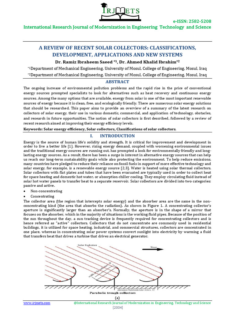 A Review of Recent Solar Collectors: Classifications, Development ...