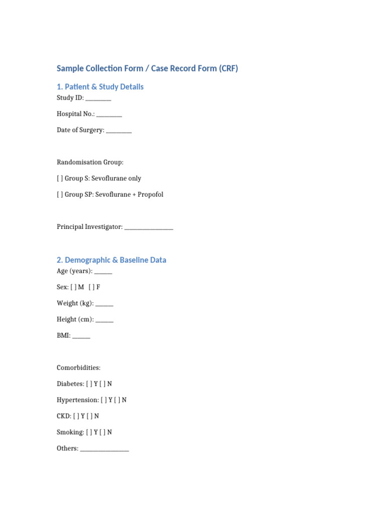 CRF Sevo Vs SevoProp | PDF | Medicine | Medical Specialties