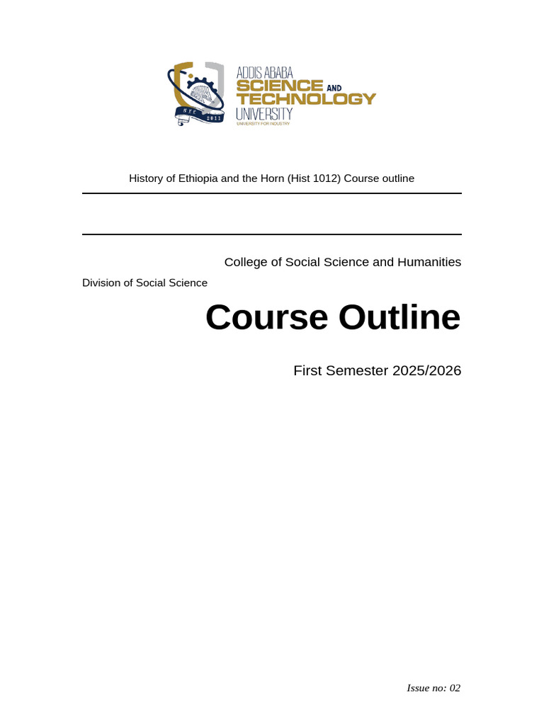 AASTU History of Ethiopia and The Horn Course Outline Final1 | PDF ...
