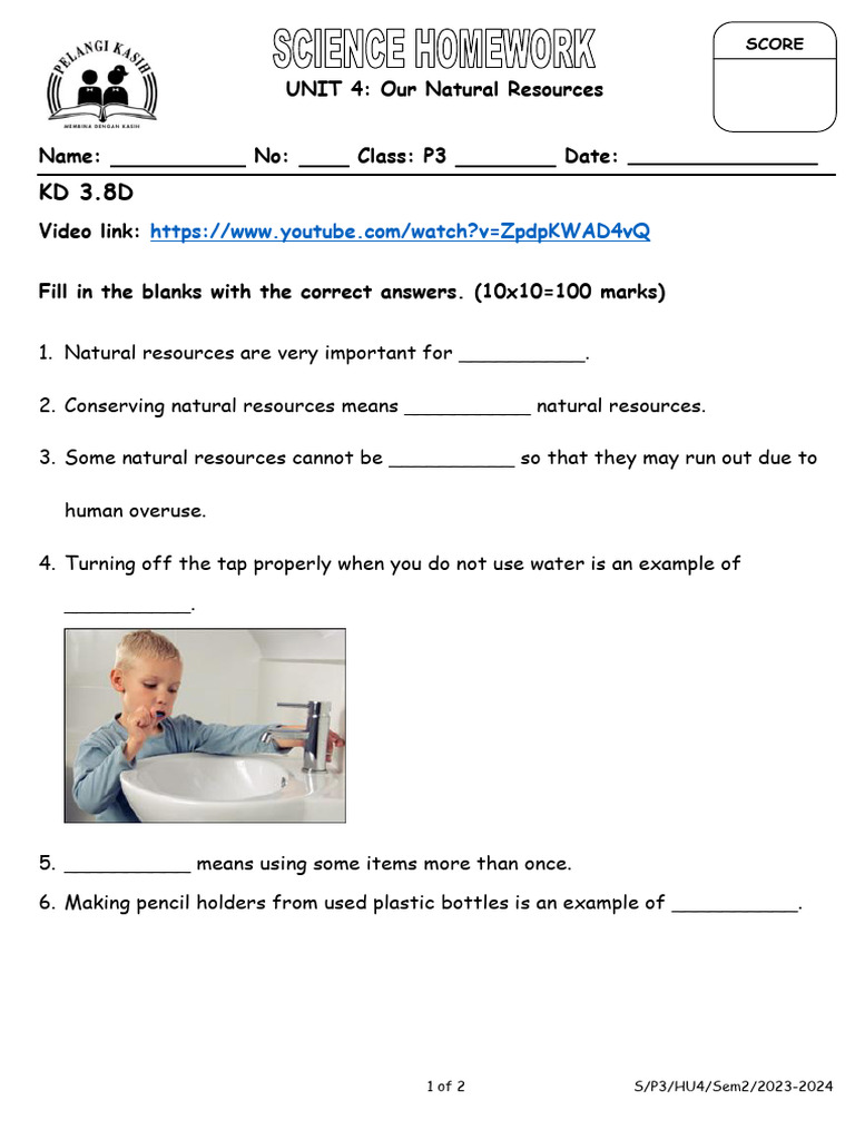 UNIT 4: Our Natural Resources Name: No: Class: P3 Date: - Video Link ...