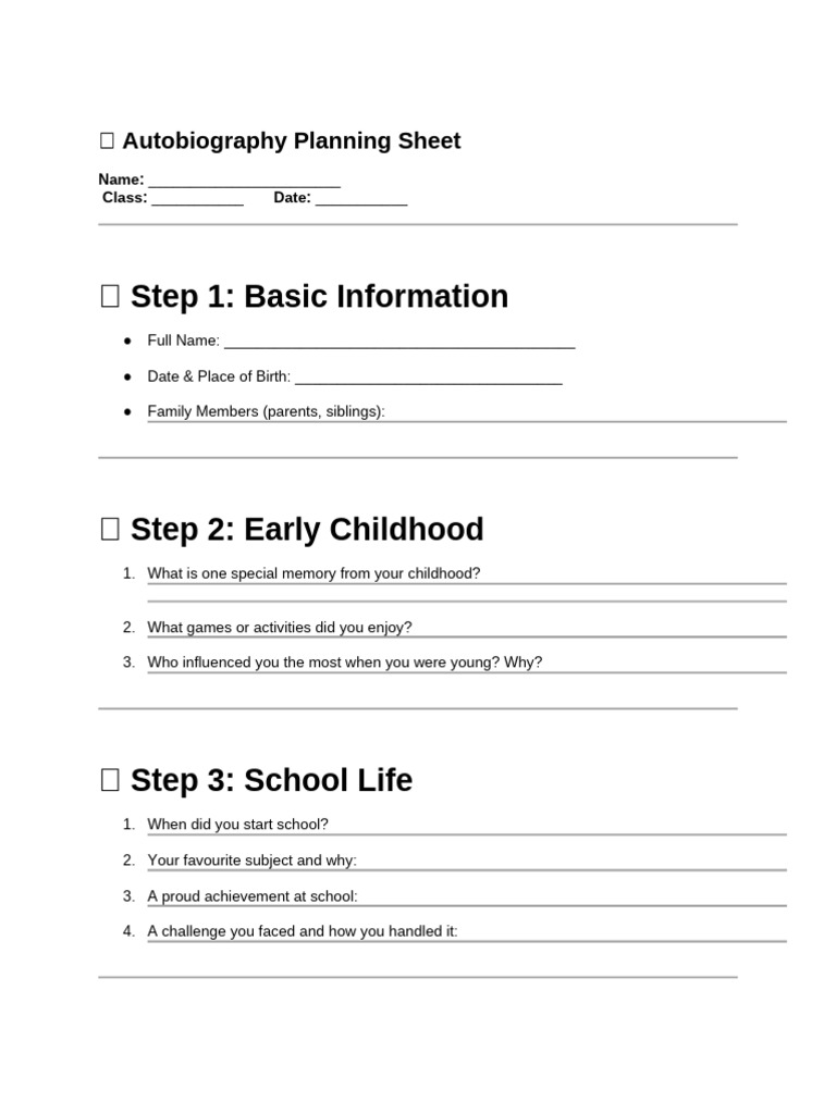 Autobiography Planning Sheet | PDF