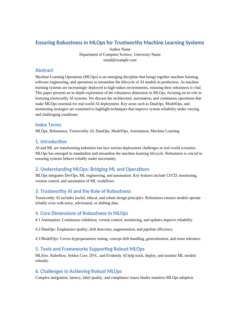 MLOps Robustness IEEE Format | PDF | Machine Learning | Artificial ...