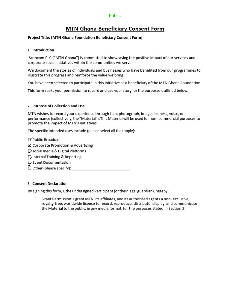 MTN Ghana Beneficiary Consent Form | PDF | Consent | Justice