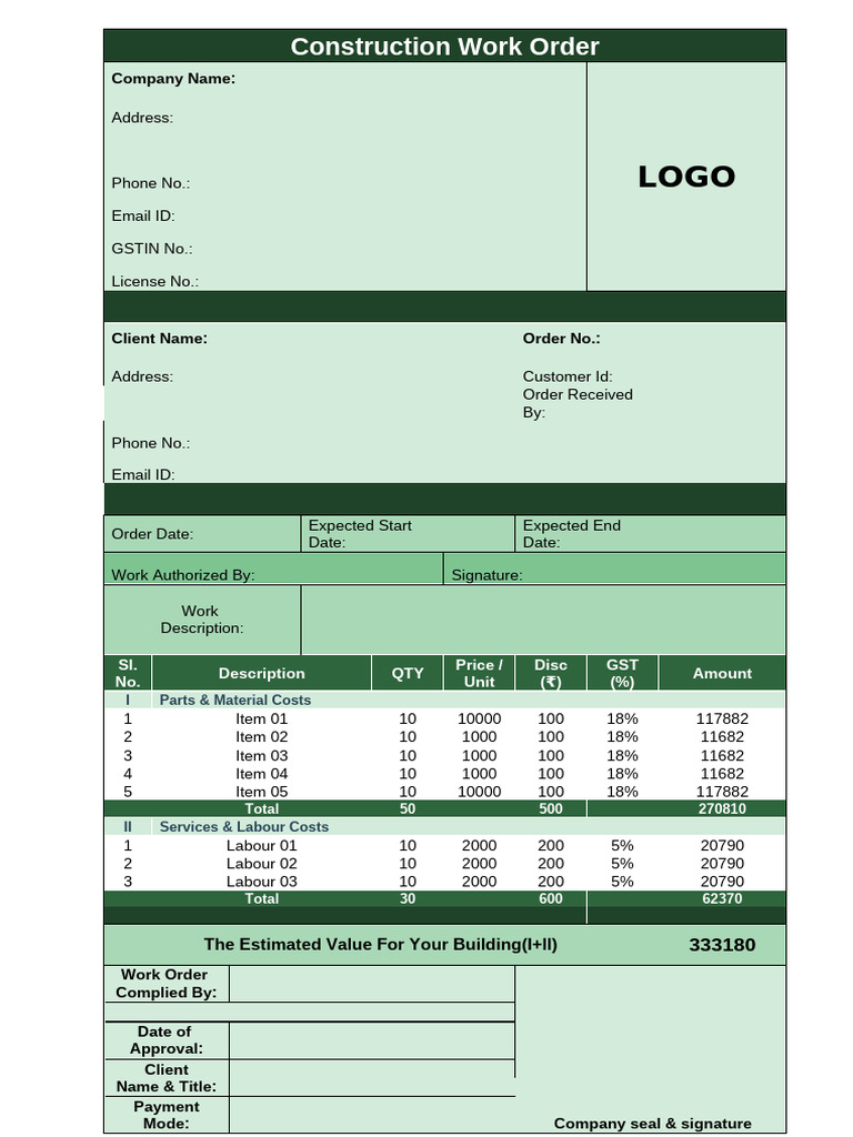 Construction Work Order Format 02 | PDF