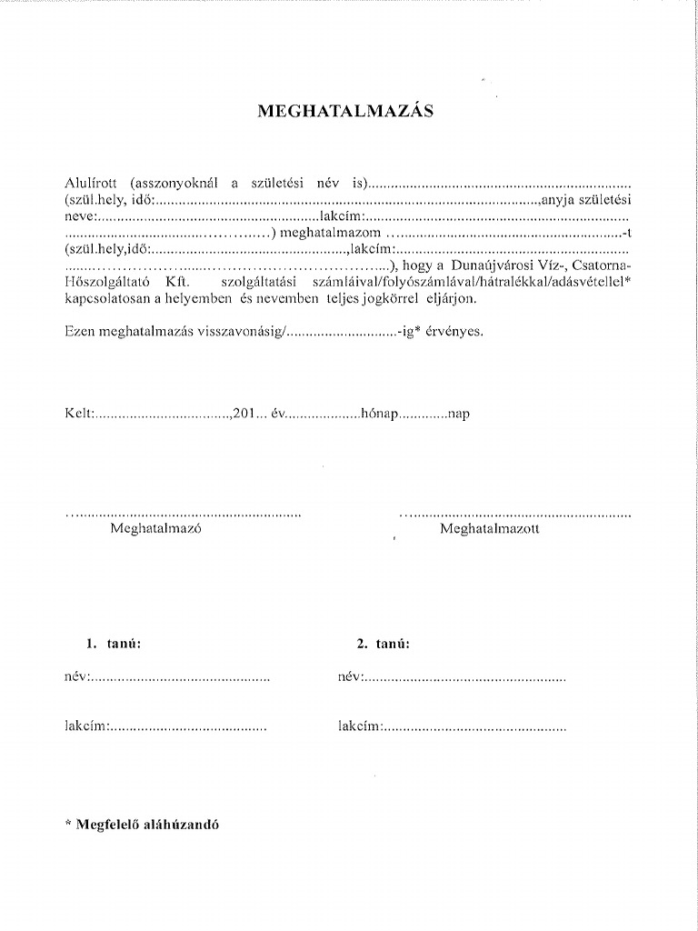 DVCSH Meghatalmazás Minta | PDF