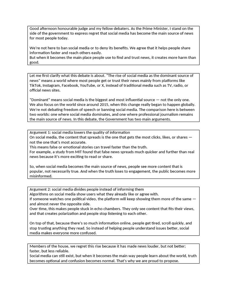 Debate Script English | PDF | Social Media | Popular Culture & Media ...