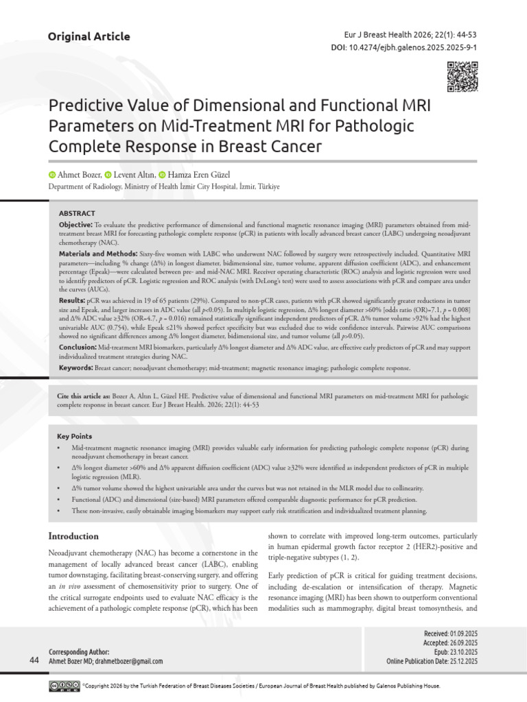 Predictive Value MRI Parameters | PDF | Receiver Operating ...