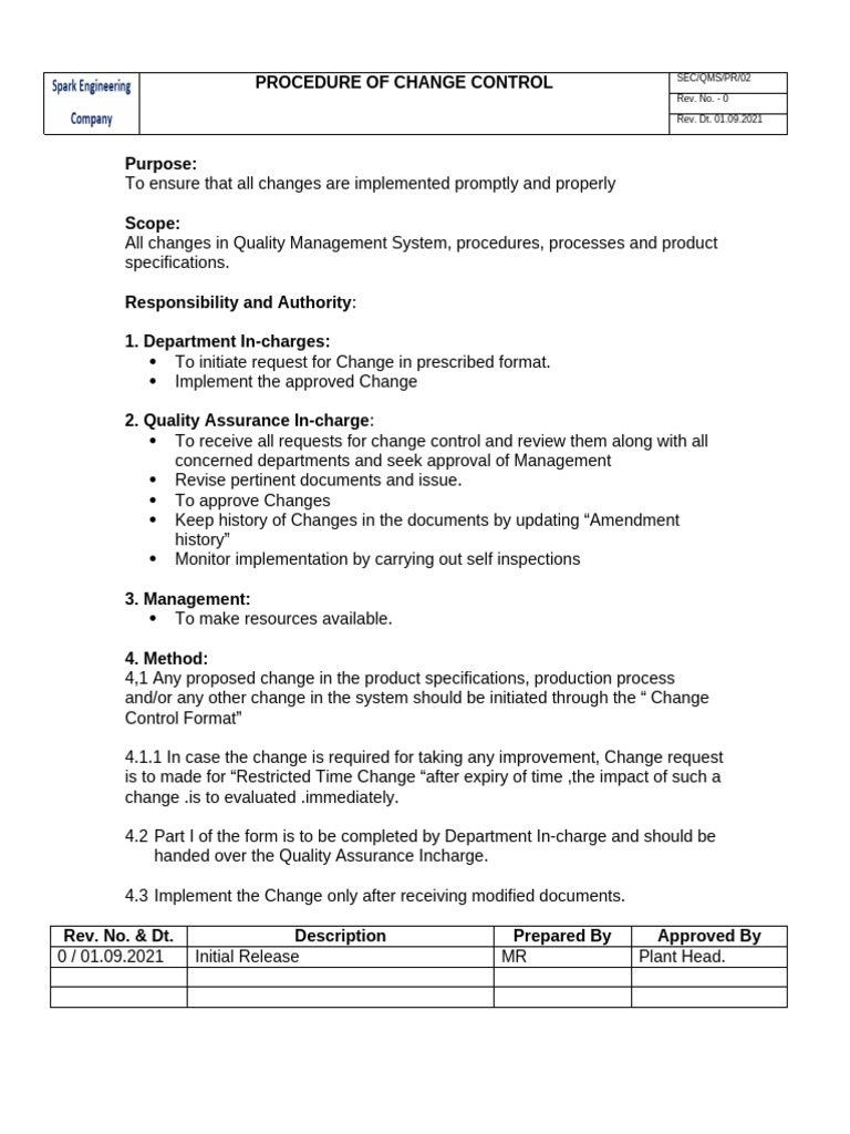 Sop For Change Control | PDF