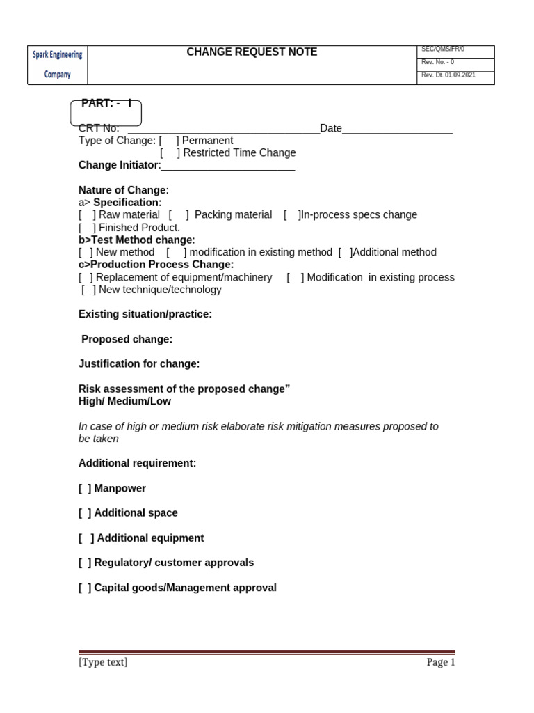 Format of Change Control | PDF
