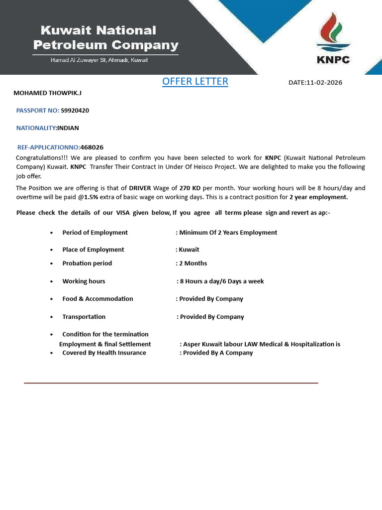 Mohamed Thowpik Offer Letter | PDF