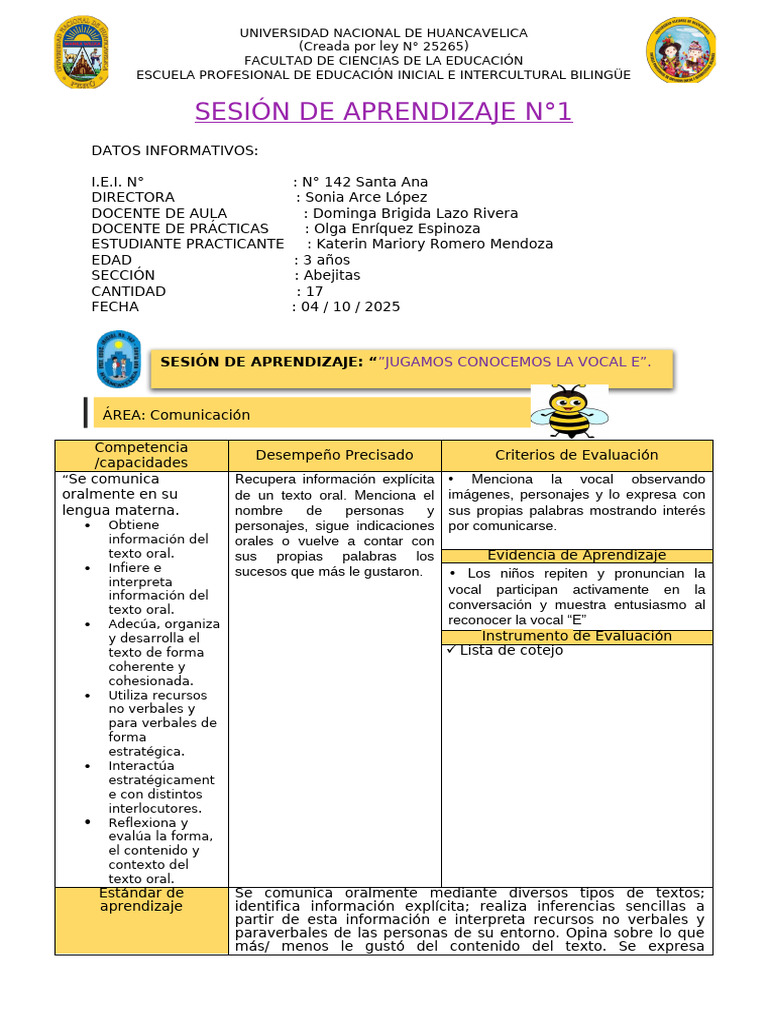 SESION VOCAL E Final | PDF | Educación de la primera infancia ...