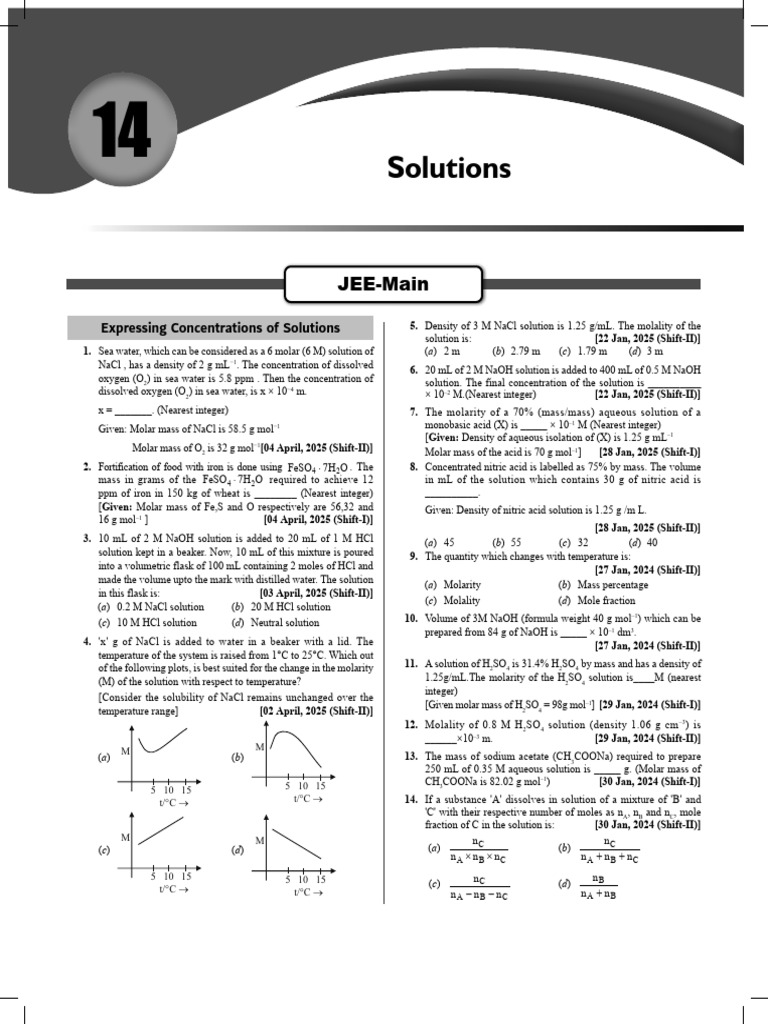 PYQ of Solution Chapter | PDF | Mole (Unit) | Molar Concentration