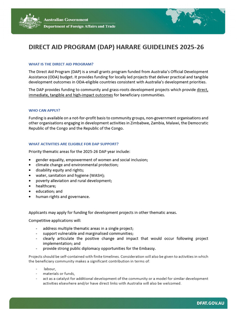 Australian Embassy Harare DAP Guidelines (English) FY2025-26 | PDF ...