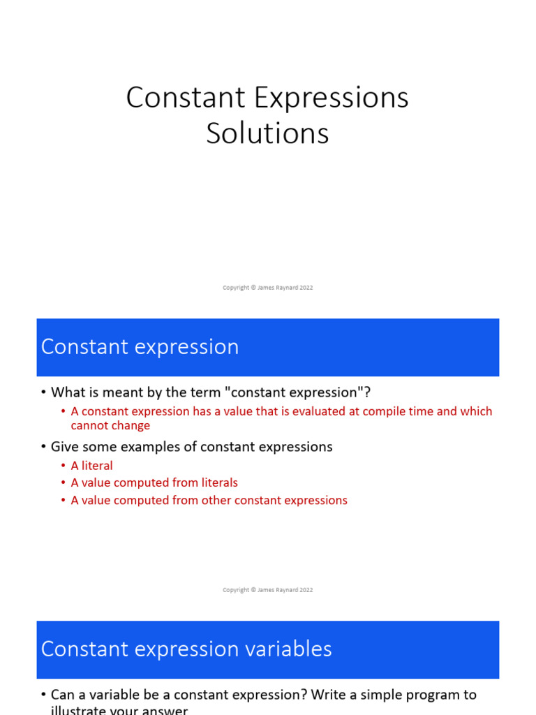 Constant Expressions Solutions | PDF