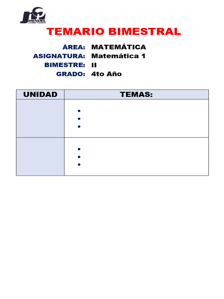 CM - Temarios II Bimestre - 4to - 2c1e39b8 | PDF | Álgebra | Matemática ...