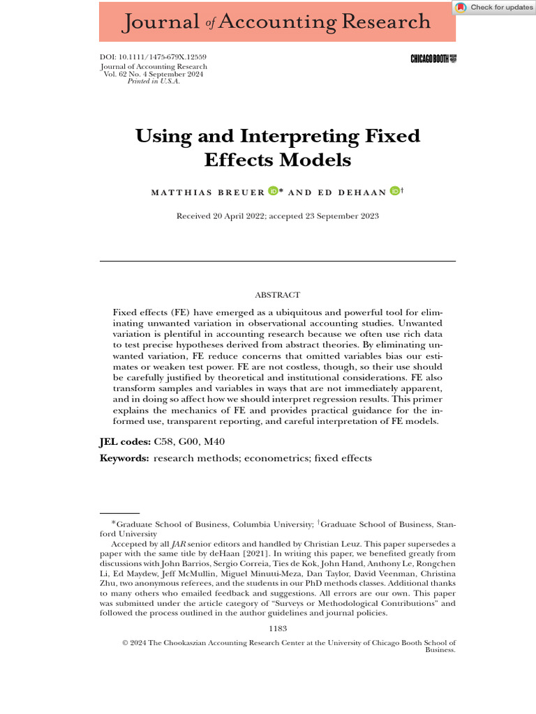 J of Accounting Research - 2024 - BREUER - Using and Interpreting Fixed ...