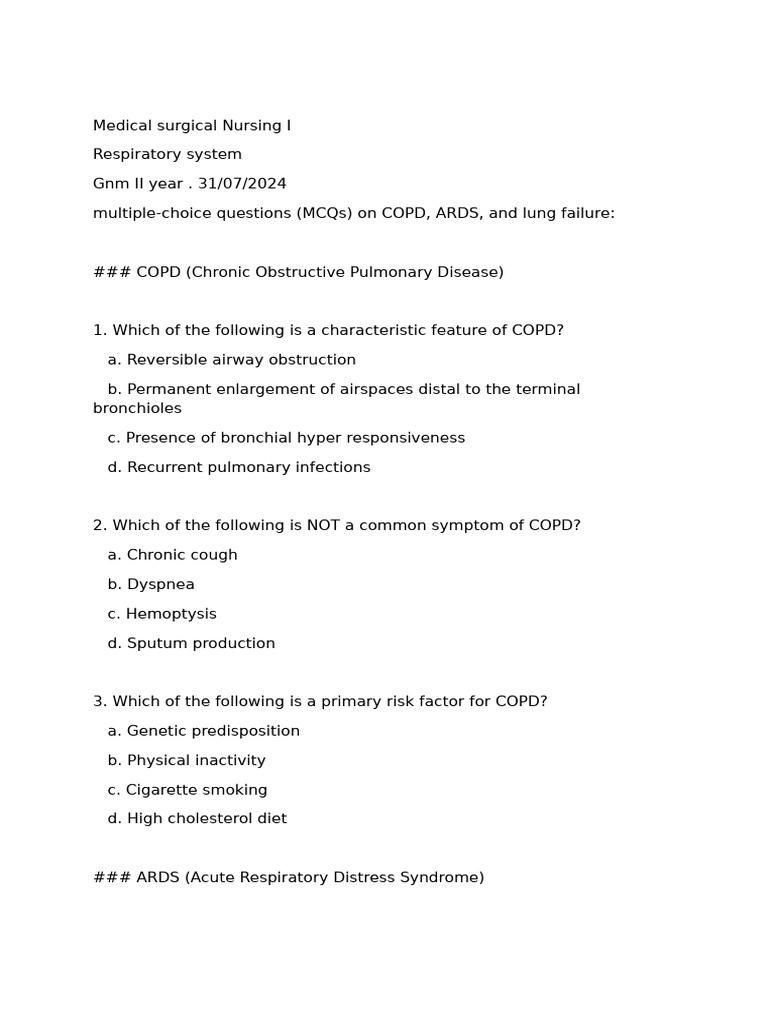 Respiratory MCQ | PDF | Chronic Obstructive Pulmonary Disease | Heart ...