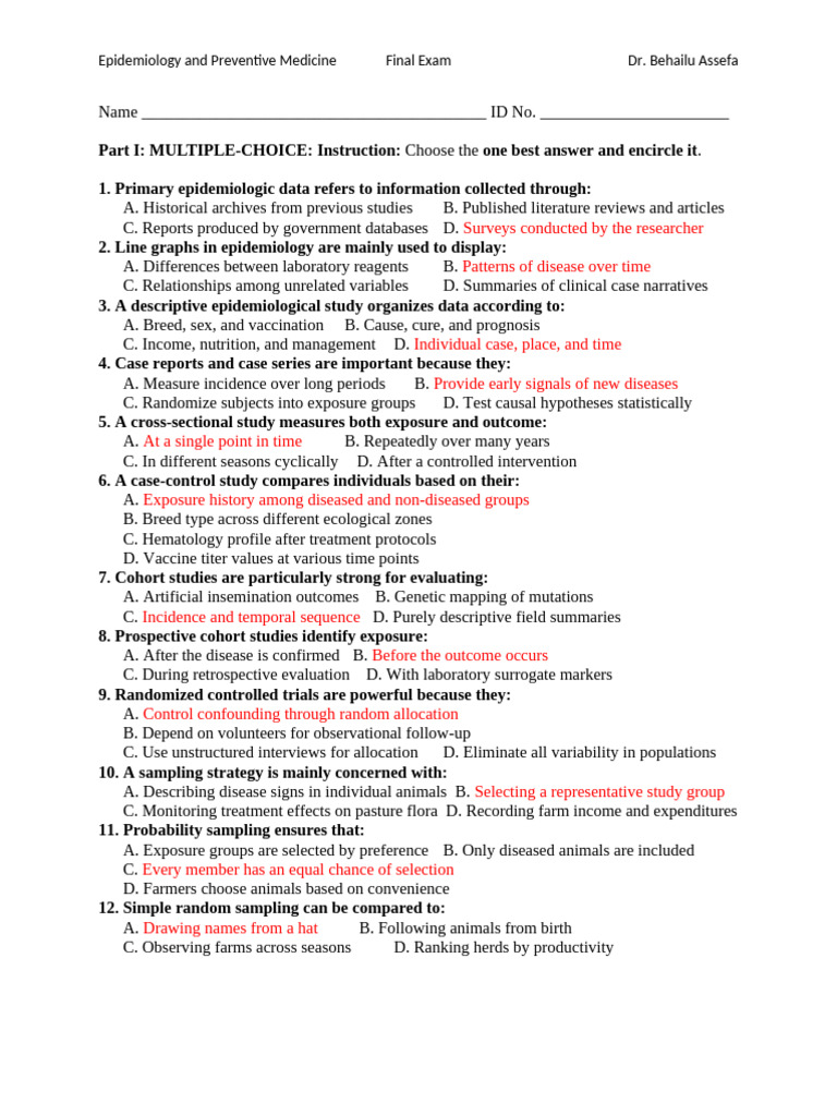 Final Exam Epidemiology and Preventive Medicine | PDF | Epidemiology ...