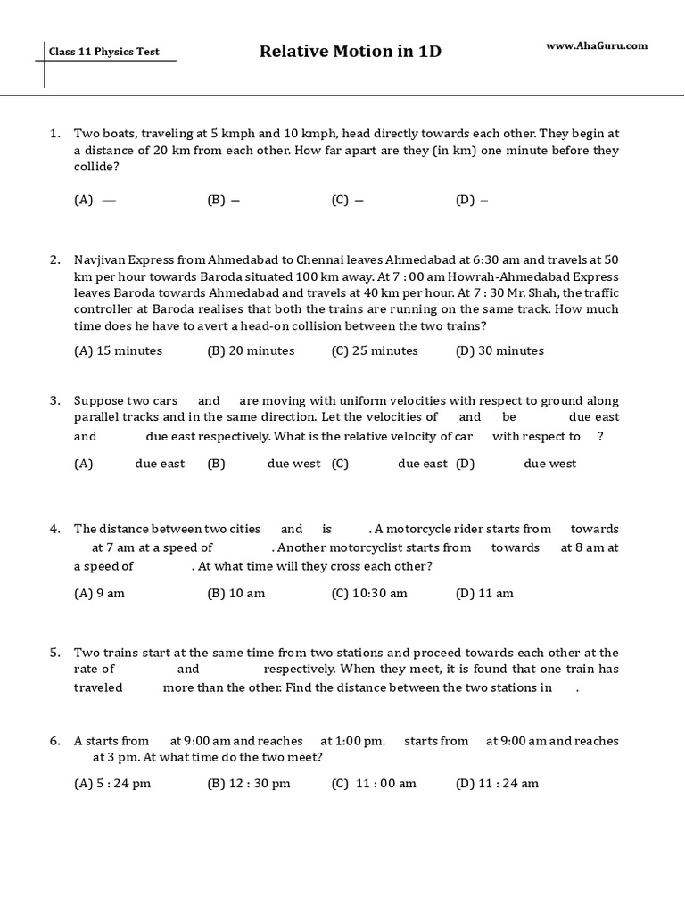 Relative Motion Test | PDF | Speed | Chess Theory