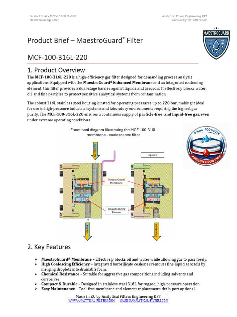 MCF-100-316L-220 MaestroGuard Filter Product Brief | PDF | Filtration ...