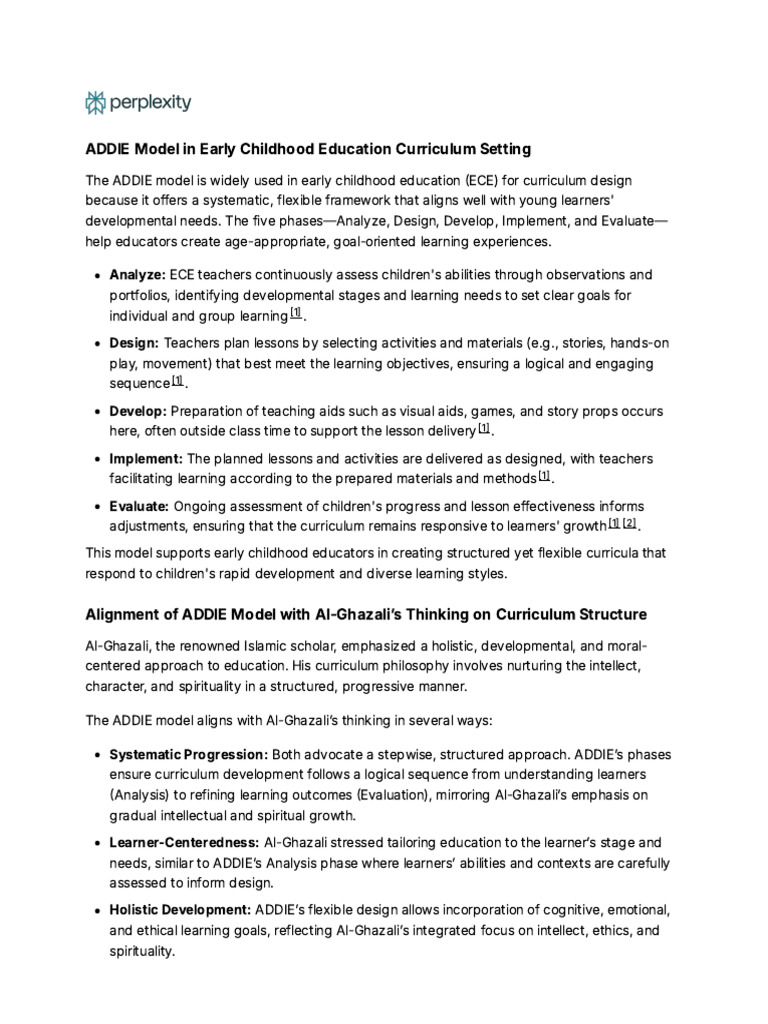 ADDIE Model in Early Childhood Education Curriculu | PDF