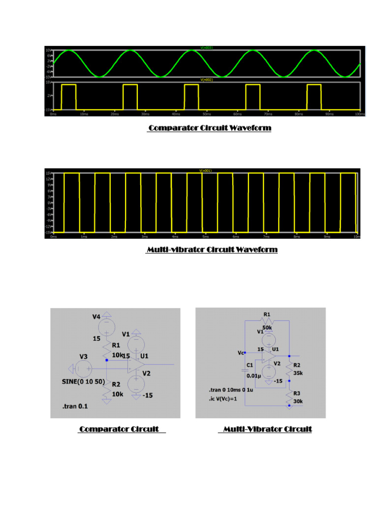 Comparator Circuit and Multivibrator Circuit Simulation | PDF