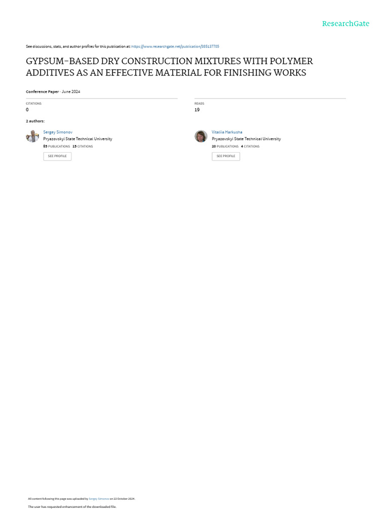 Gypsum-Based Dry Construction Mixtures With Polymer Additives As An ...