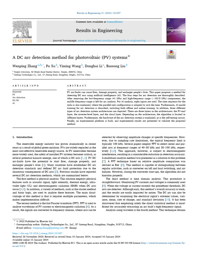 A DC Arc Detection Method For Photovoltaic (PV) Systems | PDF | Deep ...