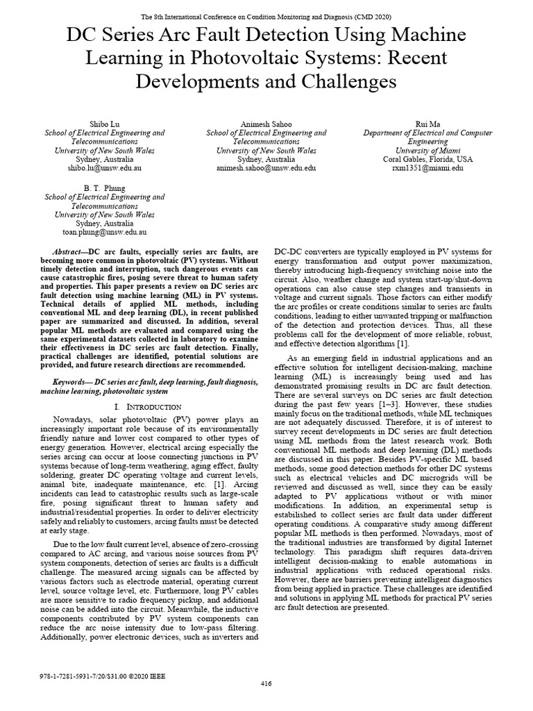 DC Series Arc Fault Detection Using Machine Learning in Photovoltaic ...