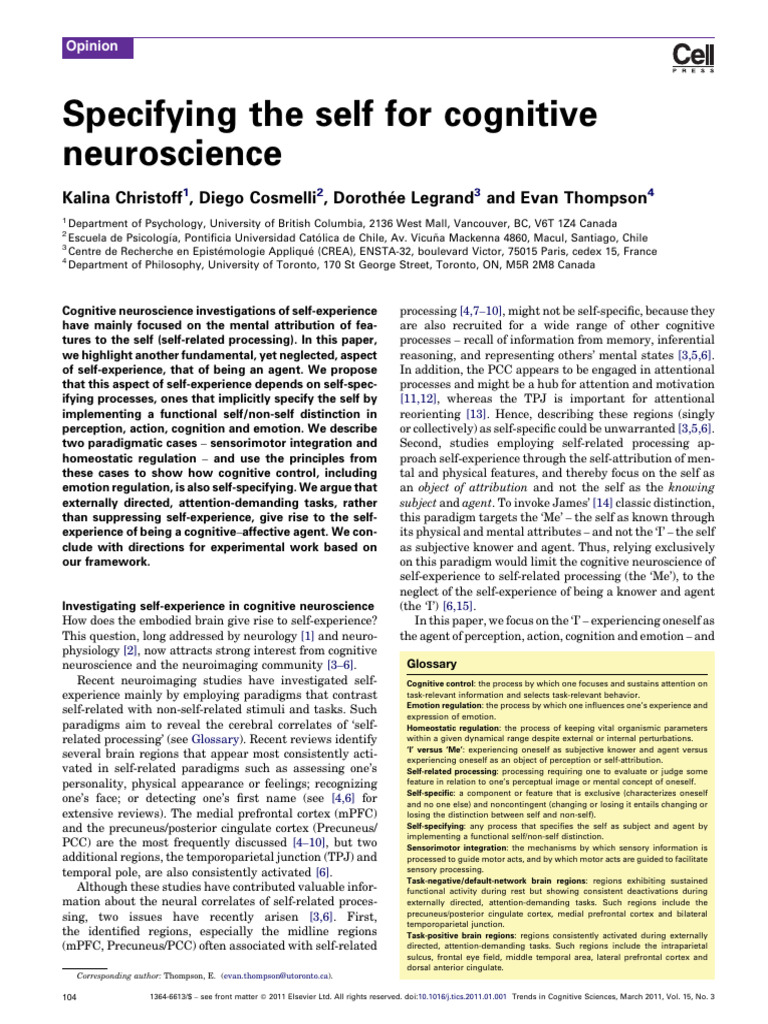 Specifying The Self For Cognitive Neuroscience | PDF