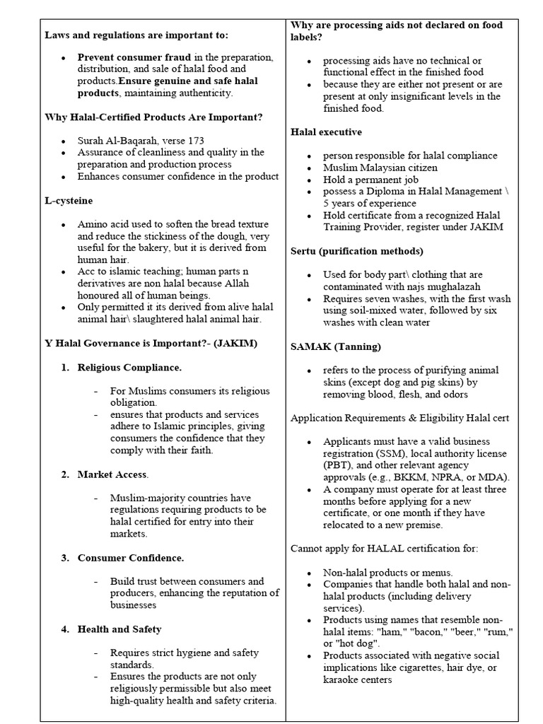 Notes Halal Standard and Regulation | PDF