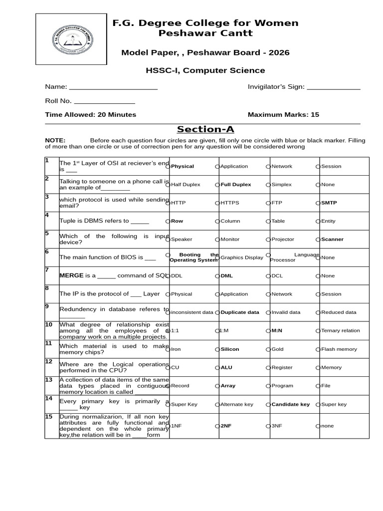 Cs Modelpaper Hssc-I 2026 Bisep | PDF