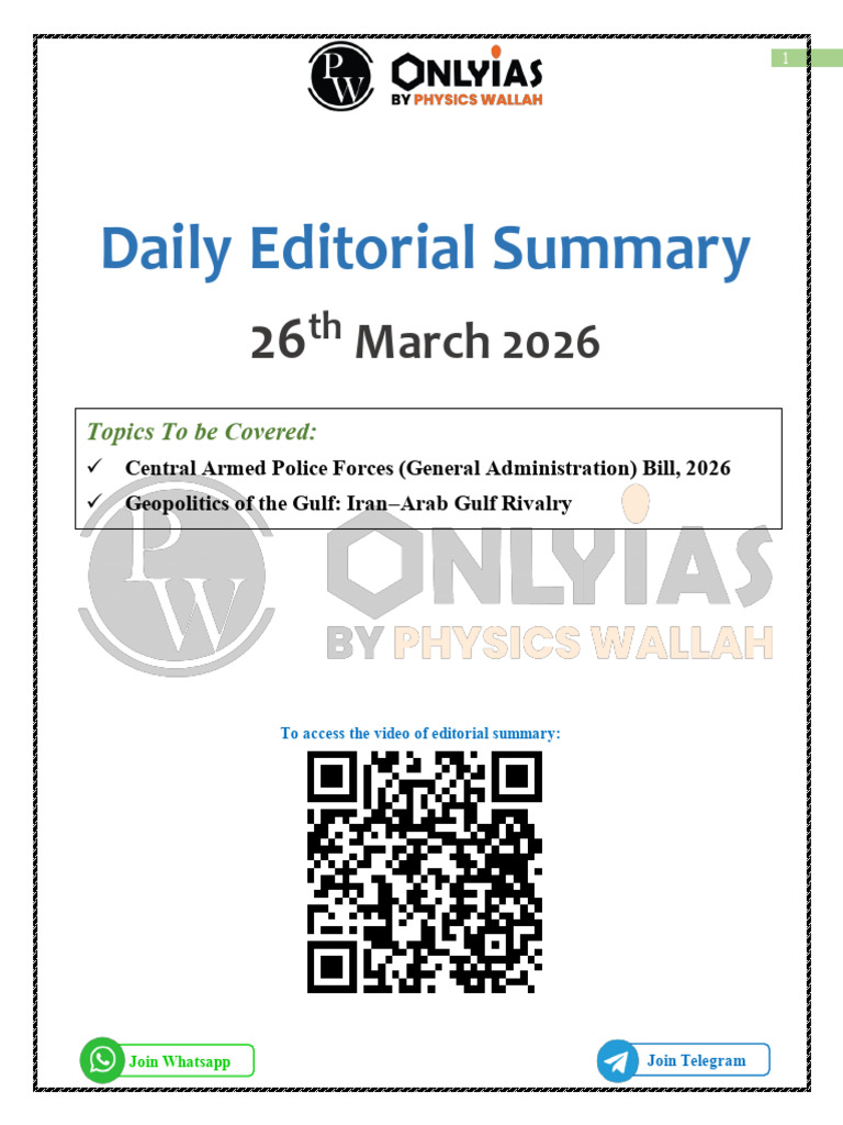 26th March 2026 - Daily Editorial Summary - UPSC - English | PDF | Iran ...