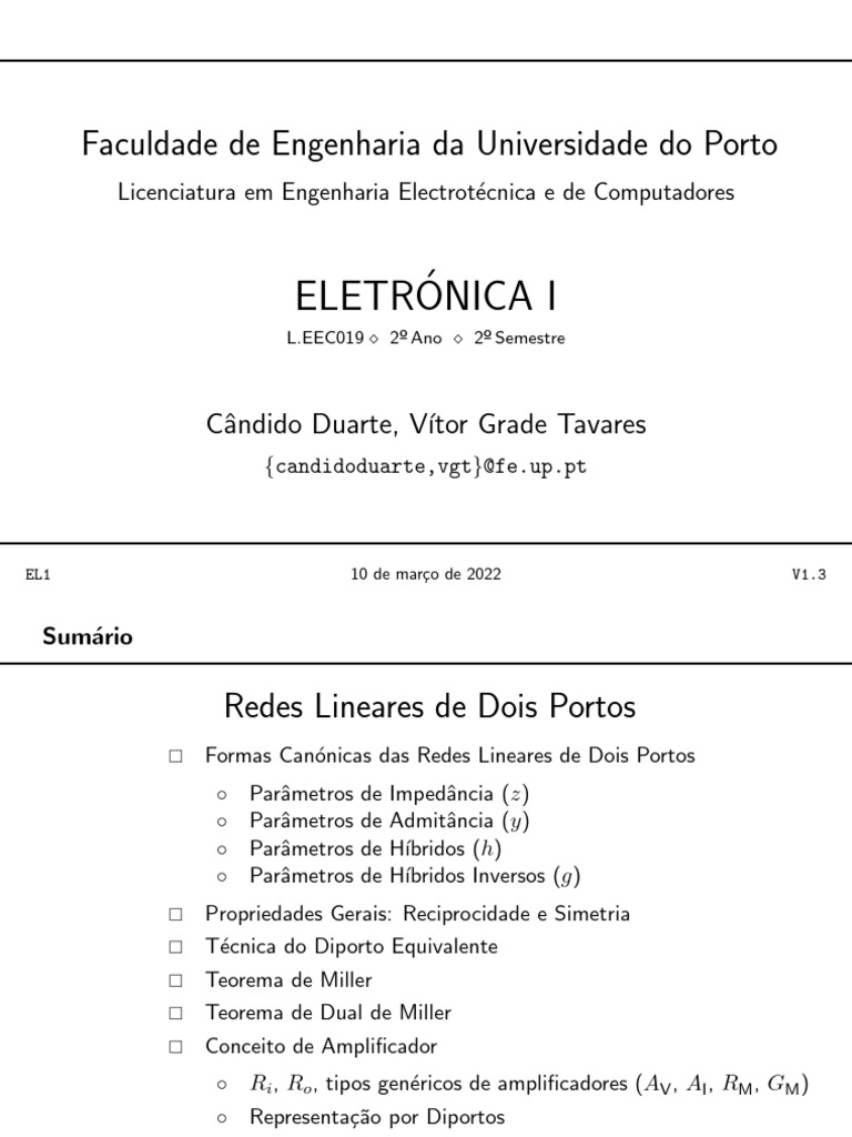 EL1 Redes Lineares de Dois Portos | PDF | Rede elétrica | Eletricidade
