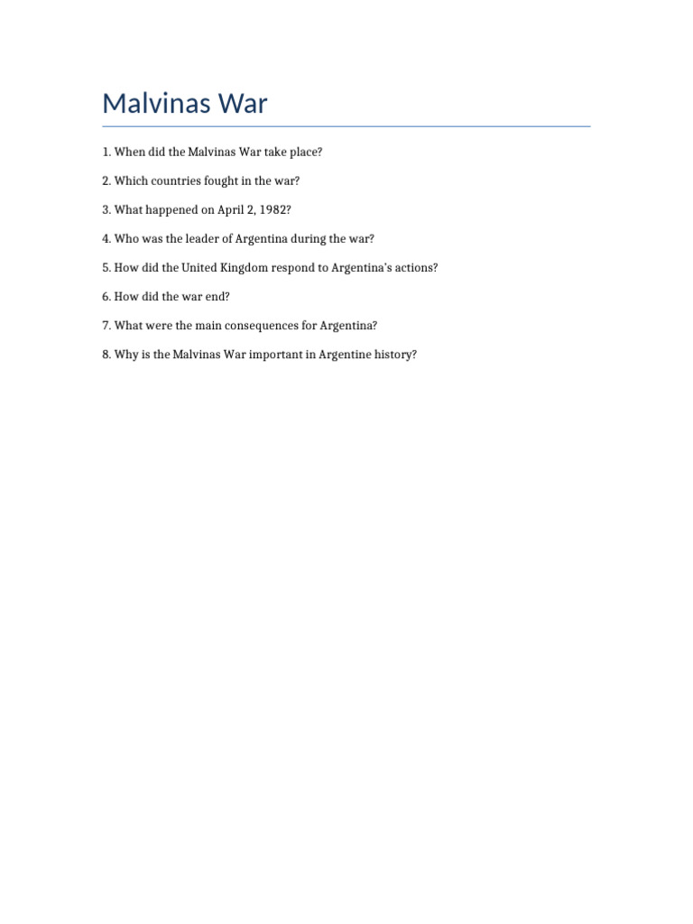 Malvinas War Questionnaire | PDF