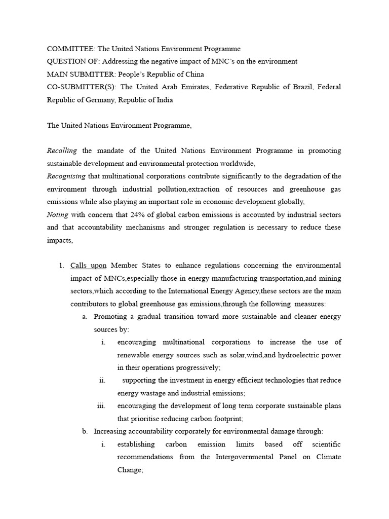 Draft 7 MUN Resolution | PDF | Sustainability | Renewable Energy