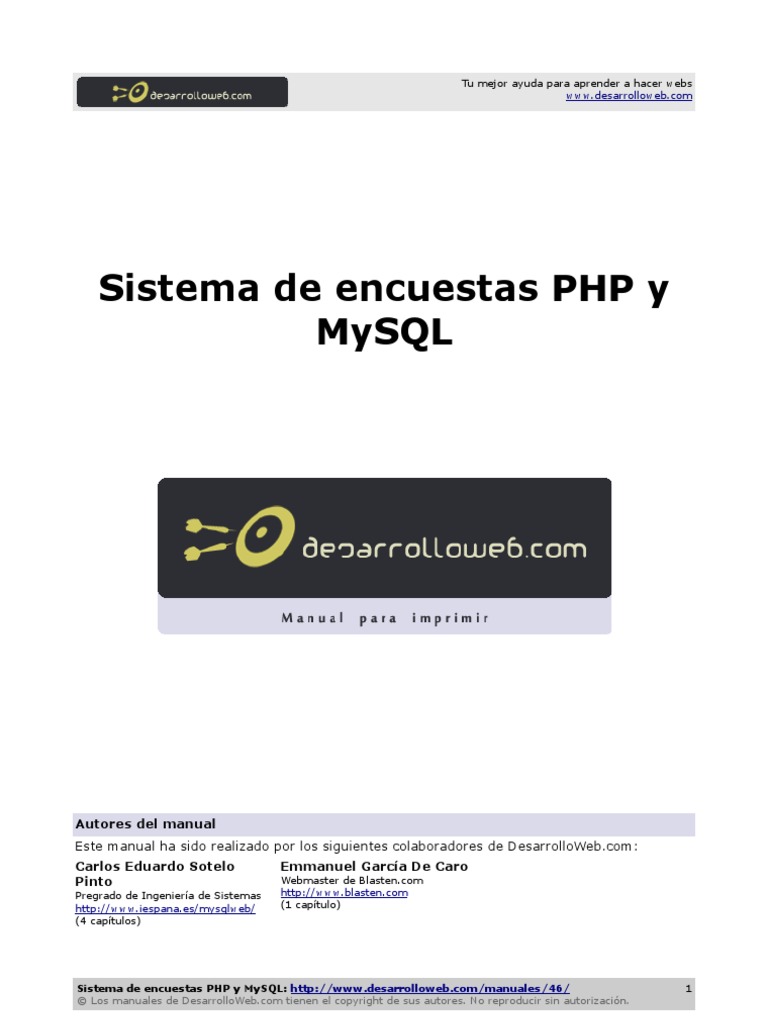 Manual Sistemas Encuestas PHP Mysql | PDF | Tabla (base de datos) | Mi sql