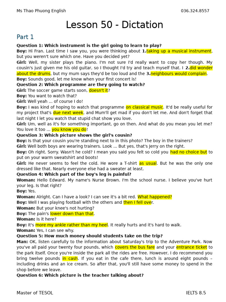 Lesson 50 - Dictation | PDF
