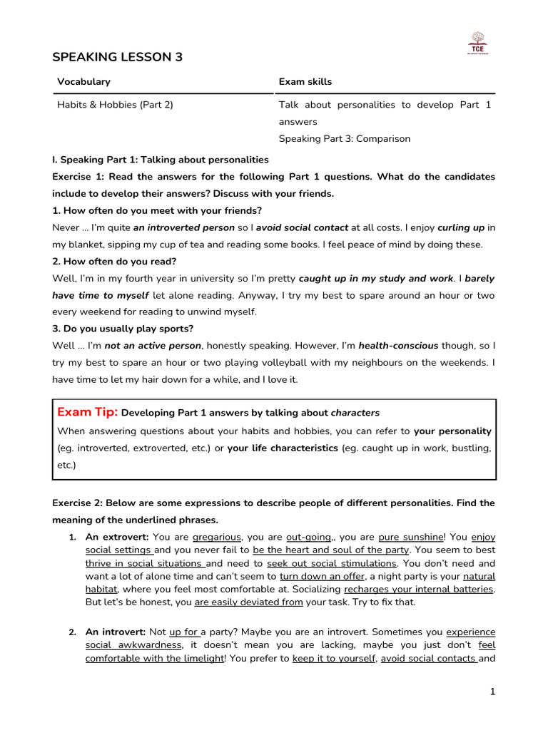 (Advanced) Speaking Lesson 3 (Official) | PDF