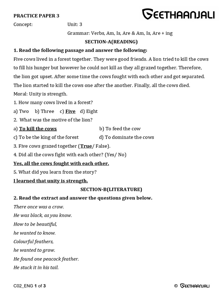 English - Class Ii - Practice Paper - III 2025-26 | PDF | Linguistic ...