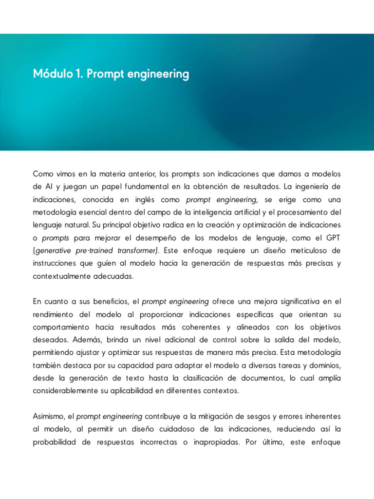 Modulo 1 Prompt Engineering eHEUeB1 | PDF | Inteligencia artificial ...
