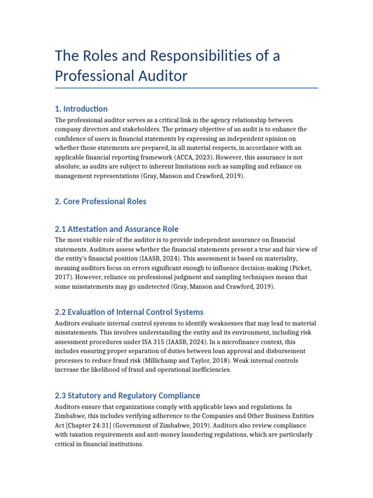 Rolesofprofessionalaudit Draft | PDF | Audit | Internal Control