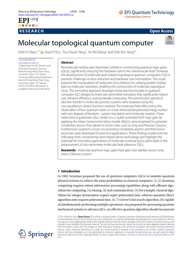 Molecular Topological Quantum Computer | PDF | Quantum Computing ...