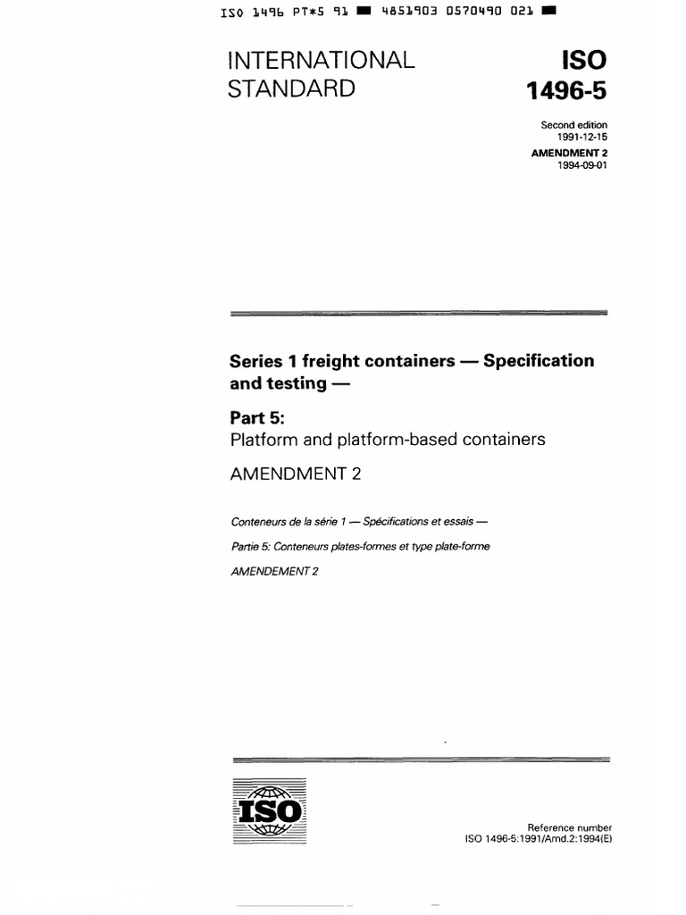 (ISO 1496-5-1991) Series 1 Freight Containers - Specification and ...