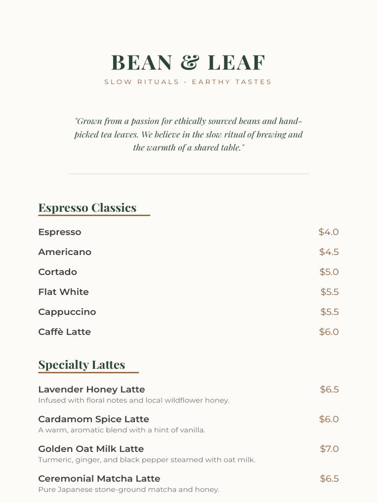 Bean and Leaf Menu | PDF | Asian Cuisine | Food And Drink Preparation