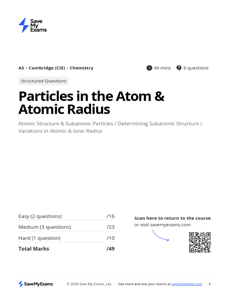 Particles in TheAtom & Atomic Radius - Theory MS | PDF | Proton | Atoms