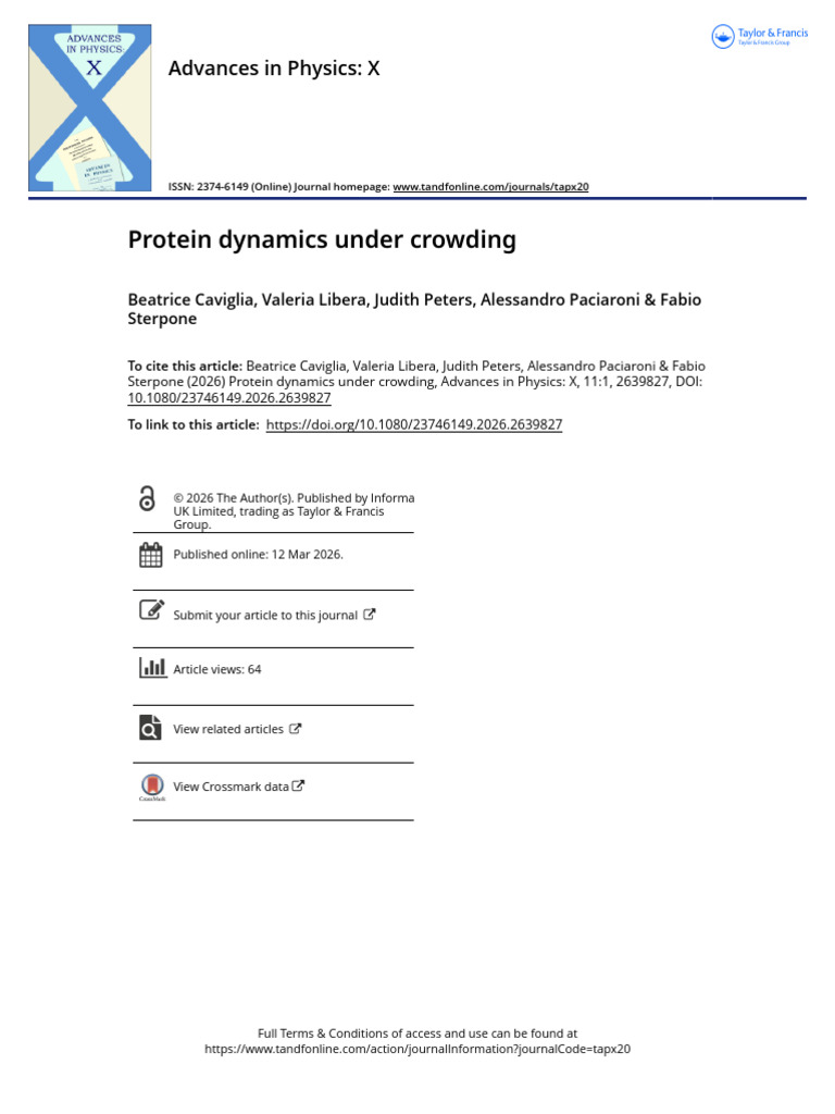 Protein Dynamics Under Crowding (1) | PDF | Proteins | Chemistry
