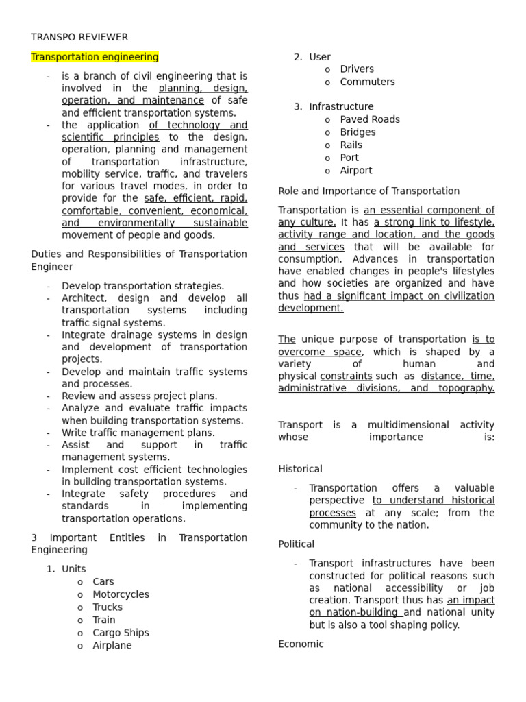 Transpo Reviewer | PDF | Transport | Mode Of Transport