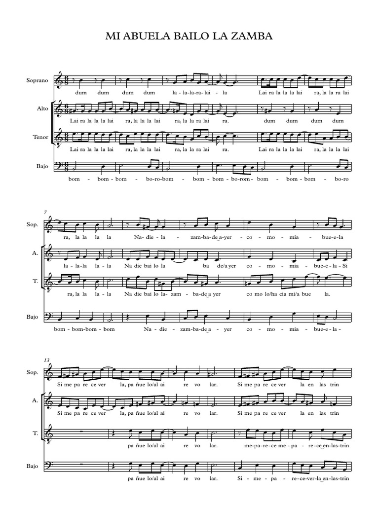Mi-Abuela-Bailo-La-Zamba-Satb - Partitura y Partes | PDF